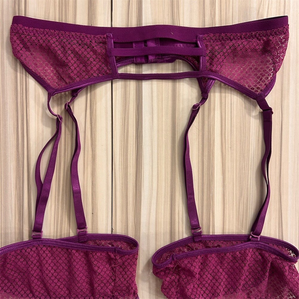 Women’s Garter Belt with Thigh Cuff S/M Purple Mesh Adjustable